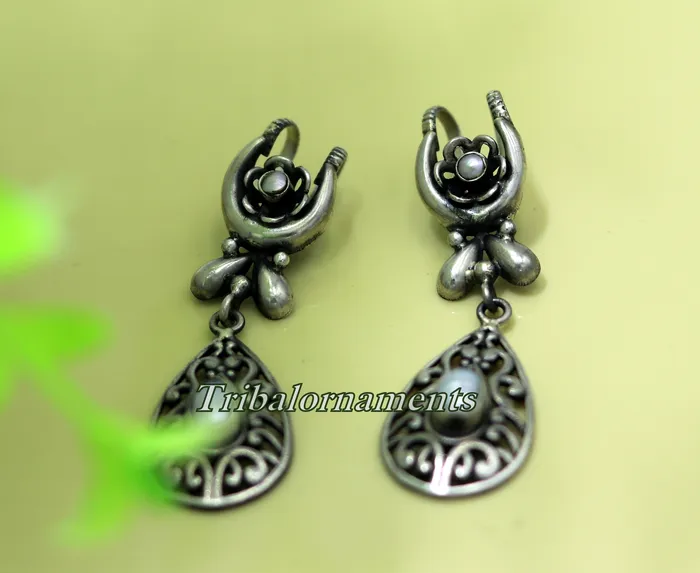 Earrings TRIBAL ORNAMENTS Vintage traditional design handmade 925 sterling silver ear plug ear clip cartilage earring excellent party belly dance tribal jewelry s842
