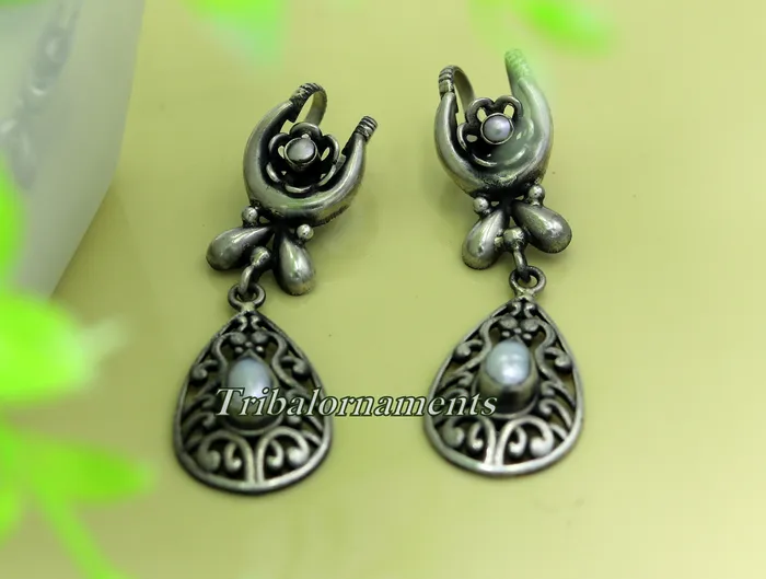 Earrings TRIBAL ORNAMENTS Vintage traditional design handmade 925 sterling silver ear plug ear clip cartilage earring excellent party belly dance tribal jewelry s842