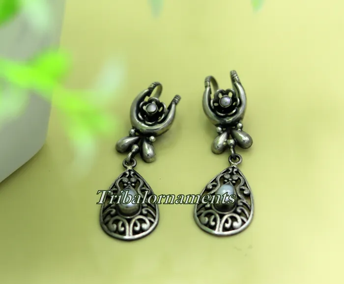 Earrings TRIBAL ORNAMENTS Vintage traditional design handmade 925 sterling silver ear plug ear clip cartilage earring excellent party belly dance tribal jewelry s842