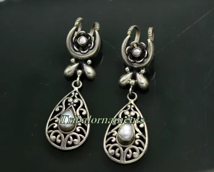 Earrings TRIBAL ORNAMENTS Vintage traditional design handmade 925 sterling silver ear plug ear clip cartilage earring excellent party belly dance tribal jewelry s842