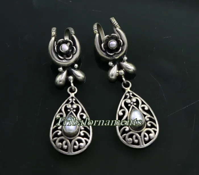 Earrings TRIBAL ORNAMENTS Vintage traditional design handmade 925 sterling silver ear plug ear clip cartilage earring excellent party belly dance tribal jewelry s842