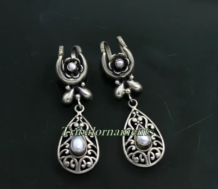 Earrings TRIBAL ORNAMENTS Vintage traditional design handmade 925 sterling silver ear plug ear clip cartilage earring excellent party belly dance tribal jewelry s842