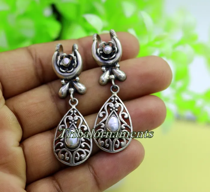 Earrings TRIBAL ORNAMENTS Vintage traditional design handmade 925 sterling silver ear plug ear clip cartilage earring excellent party belly dance tribal jewelry s842