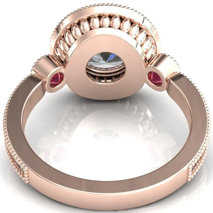 Fire Brilliance Rings Brachium Round Center Stone Ruby Bezel Milgrain Halo 34 Eternity Accent Diamond Ring