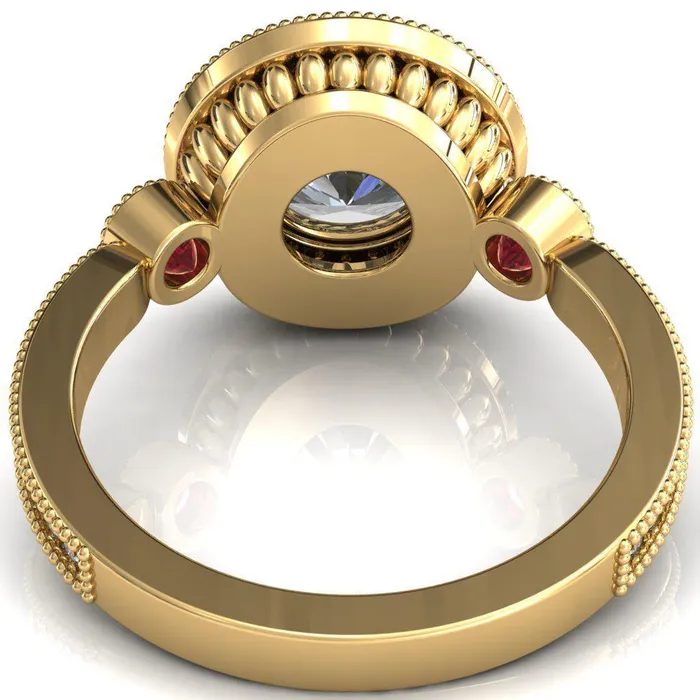 Fire Brilliance Rings Brachium Round Center Stone Ruby Bezel Milgrain Halo 34 Eternity Accent Diamond Ring
