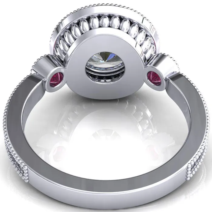 Fire Brilliance Rings Brachium Round Center Stone Ruby Bezel Milgrain Halo 34 Eternity Accent Diamond Ring