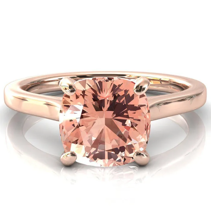 Fire Brilliance Rings Darci Cushion Champagne Sapphire 4 Prong Cathedral Solitaire Engagement Ring