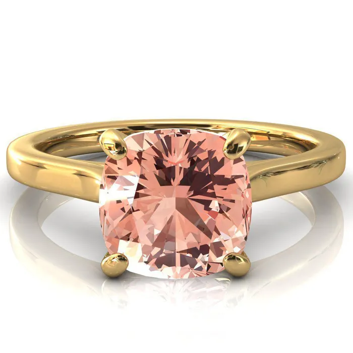 Fire Brilliance Rings Darci Cushion Champagne Sapphire 4 Prong Cathedral Solitaire Engagement Ring