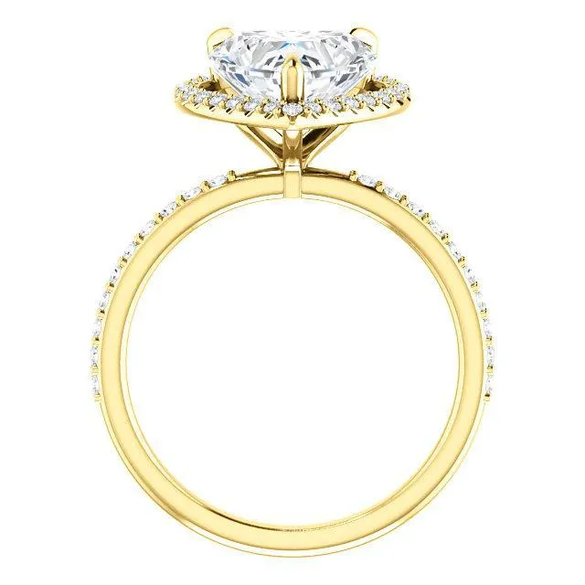 Fire Brilliance Rings Heart Moissanite Diamond Accent Ice Halo Ring
