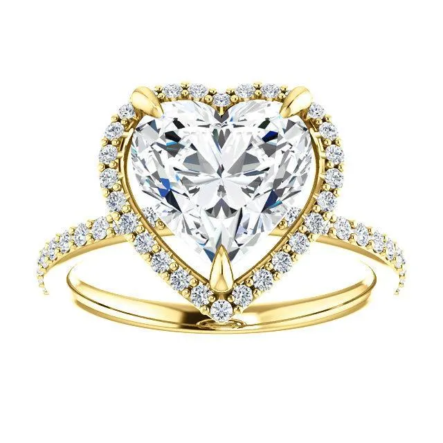 Fire Brilliance Rings Heart Moissanite Diamond Accent Ice Halo Ring