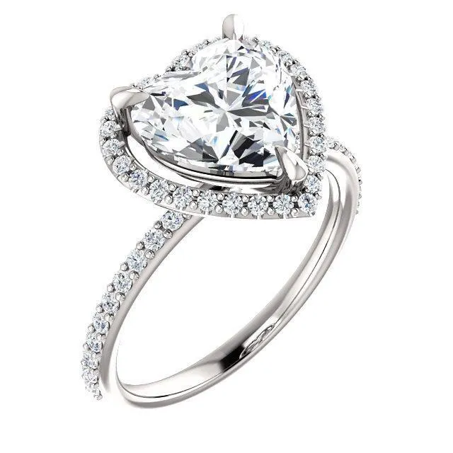 Fire Brilliance Rings Heart Moissanite Diamond Accent Ice Halo Ring