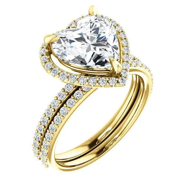 Fire Brilliance Rings Heart Moissanite Diamond Accent Ice Halo Ring