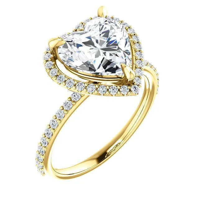 Fire Brilliance Rings Heart Moissanite Diamond Accent Ice Halo Ring