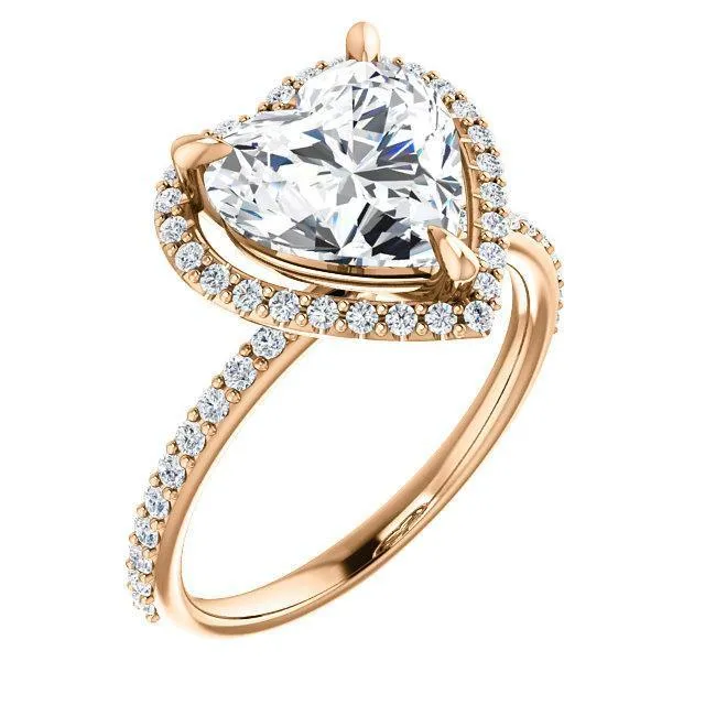 Fire Brilliance Rings Heart Moissanite Diamond Accent Ice Halo Ring
