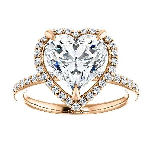 Fire Brilliance Rings Heart Moissanite Diamond Accent Ice Halo Ring