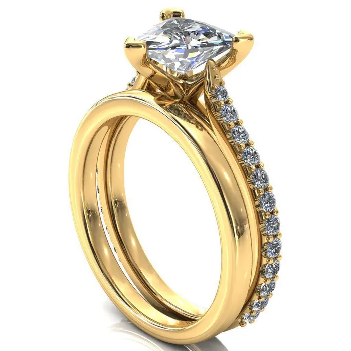 Fire Brilliance Rings Kelsy Trillion Moissanite 3 Prong 34 Shared Scalloped Inverted Cathedral Ring