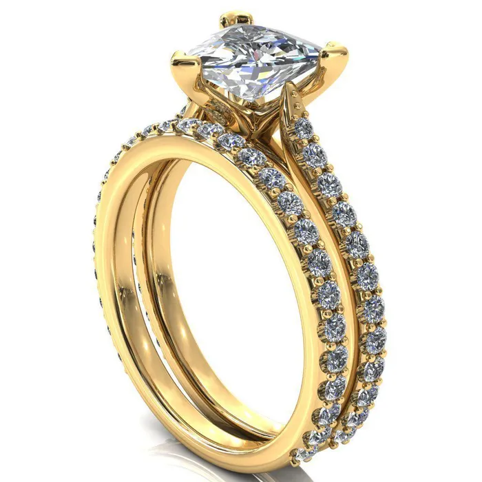 Fire Brilliance Rings Kelsy Trillion Moissanite 3 Prong 34 Shared Scalloped Inverted Cathedral Ring