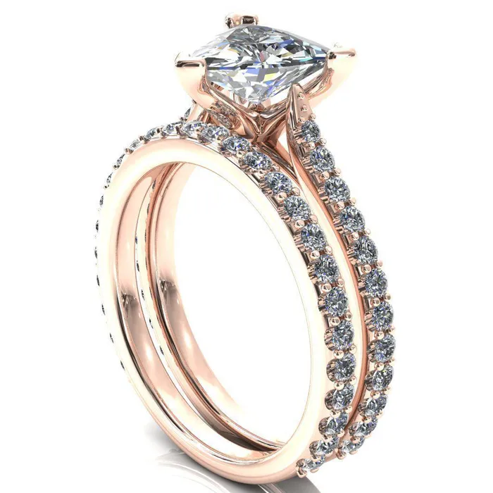 Fire Brilliance Rings Kelsy Trillion Moissanite 3 Prong 34 Shared Scalloped Inverted Cathedral Ring