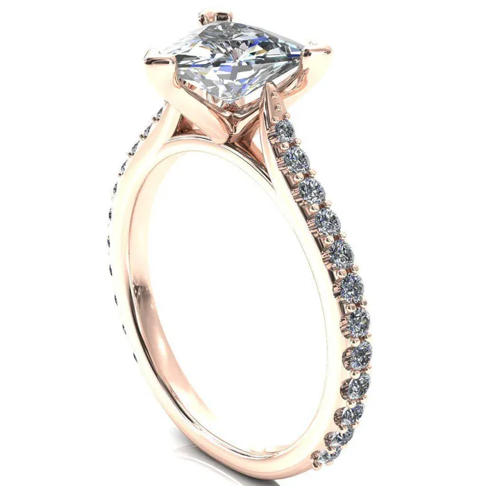 Fire Brilliance Rings Kelsy Trillion Moissanite 3 Prong 34 Shared Scalloped Inverted Cathedral Ring