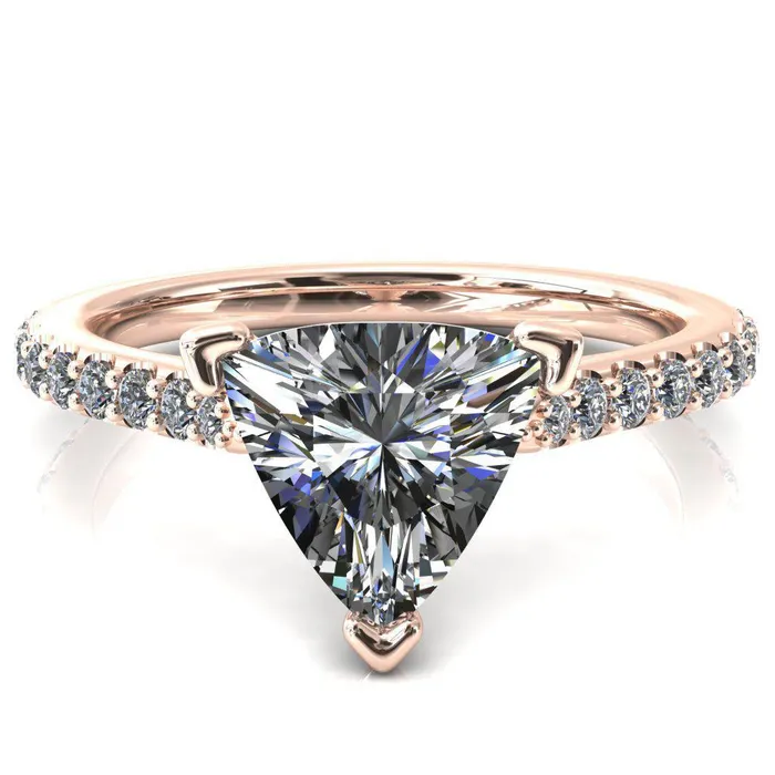 Fire Brilliance Rings Kelsy Trillion Moissanite 3 Prong 34 Shared Scalloped Inverted Cathedral Ring