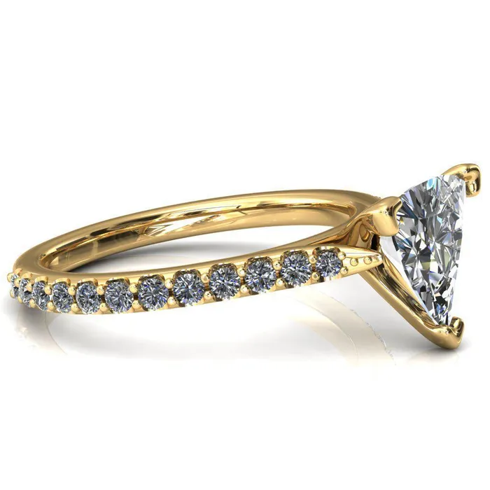 Fire Brilliance Rings Kelsy Trillion Moissanite 3 Prong 34 Shared Scalloped Inverted Cathedral Ring