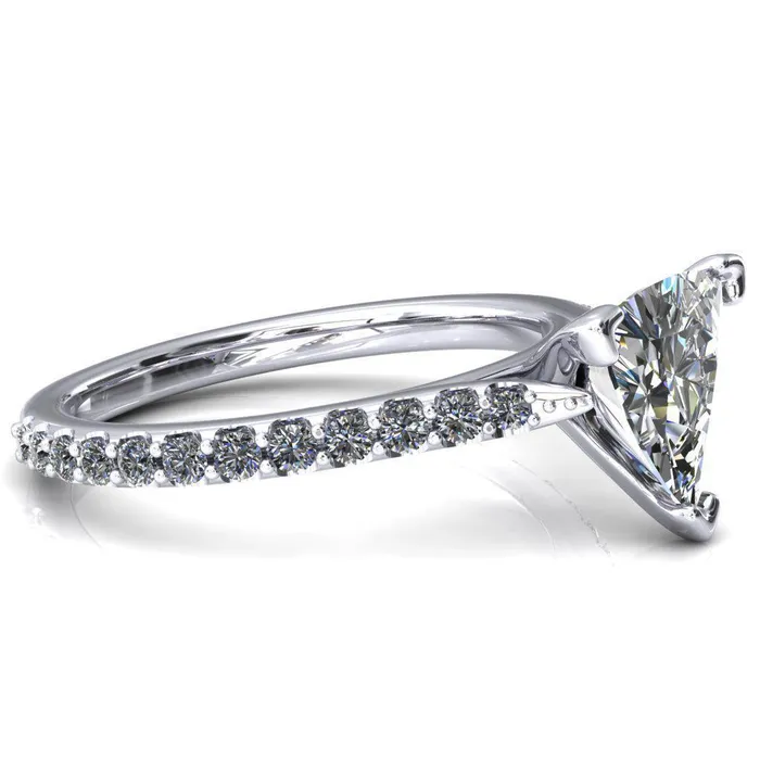 Fire Brilliance Rings Kelsy Trillion Moissanite 3 Prong 34 Shared Scalloped Inverted Cathedral Ring