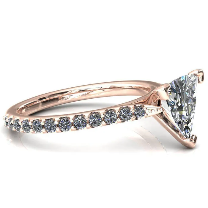 Fire Brilliance Rings Kelsy Trillion Moissanite 3 Prong 34 Shared Scalloped Inverted Cathedral Ring