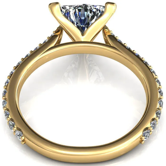 Fire Brilliance Rings Kelsy Trillion Moissanite 3 Prong 34 Shared Scalloped Inverted Cathedral Ring