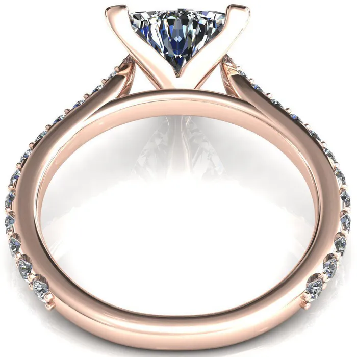 Fire Brilliance Rings Kelsy Trillion Moissanite 3 Prong 34 Shared Scalloped Inverted Cathedral Ring