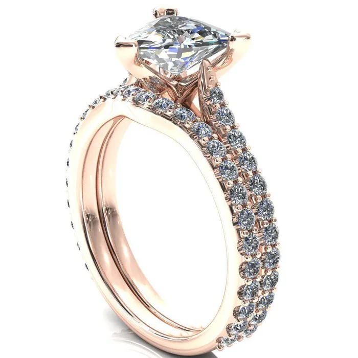 Fire Brilliance Rings Kelsy Trillion Moissanite 3 Prong 34 Shared Scalloped Inverted Cathedral Ring