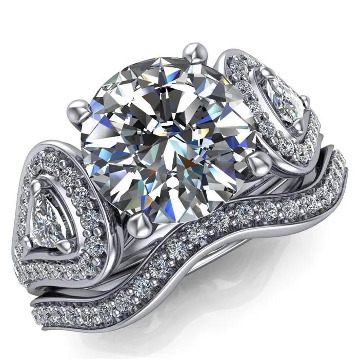 Fire Brilliance Rings Lauren Round Center Stone 2 Trillion Diamond Sides Diamond Accent Ring Fire Brilliance Rings Lauren Round Center Stone 2 Trillion Diamond Sides Diamond Accent Ring