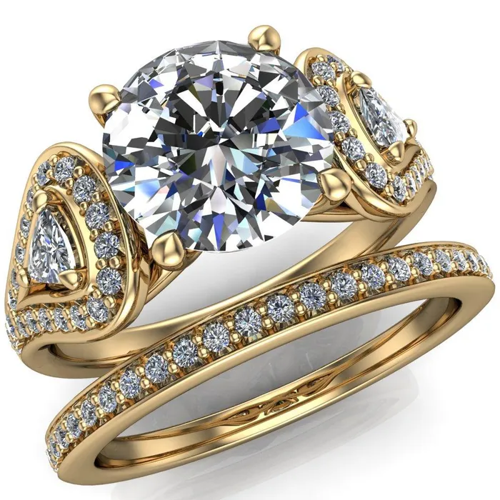 Fire Brilliance Rings Lauren Round Center Stone 2 Trillion Diamond Sides Diamond Accent Ring