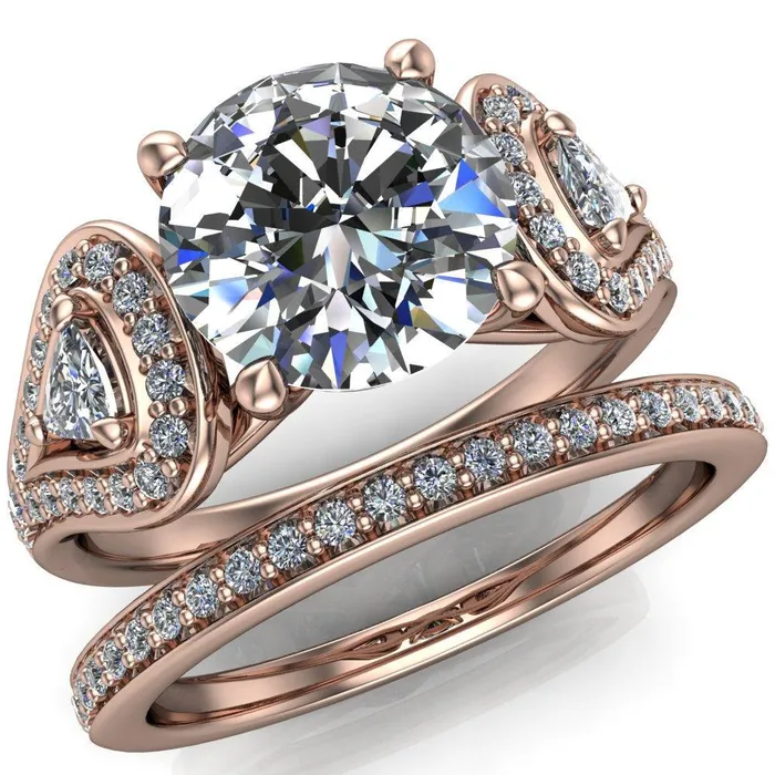 Fire Brilliance Rings Lauren Round Center Stone 2 Trillion Diamond Sides Diamond Accent Ring