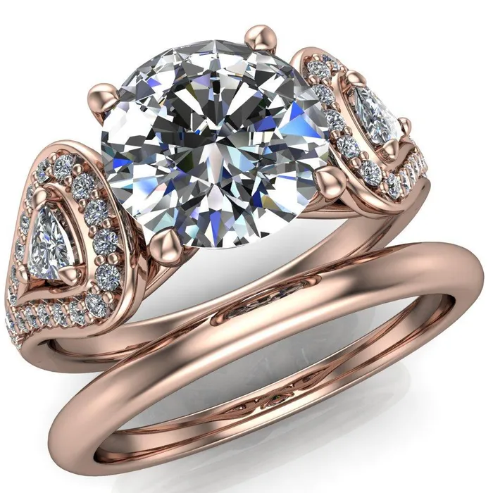 Fire Brilliance Rings Lauren Round Center Stone 2 Trillion Diamond Sides Diamond Accent Ring