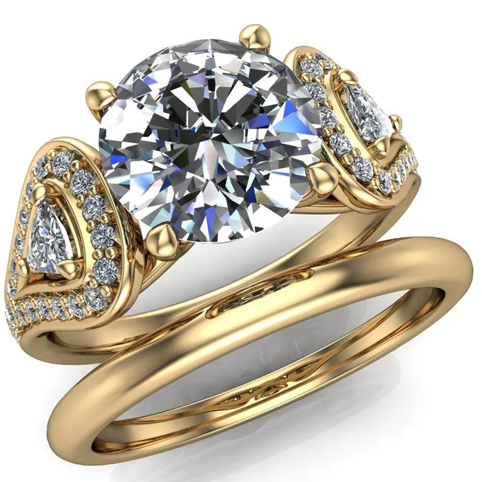 Fire Brilliance Rings Lauren Round Center Stone 2 Trillion Diamond Sides Diamond Accent Ring