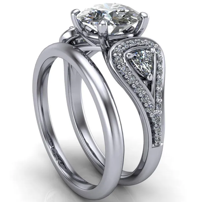 Fire Brilliance Rings Lauren Round Center Stone 2 Trillion Diamond Sides Diamond Accent Ring