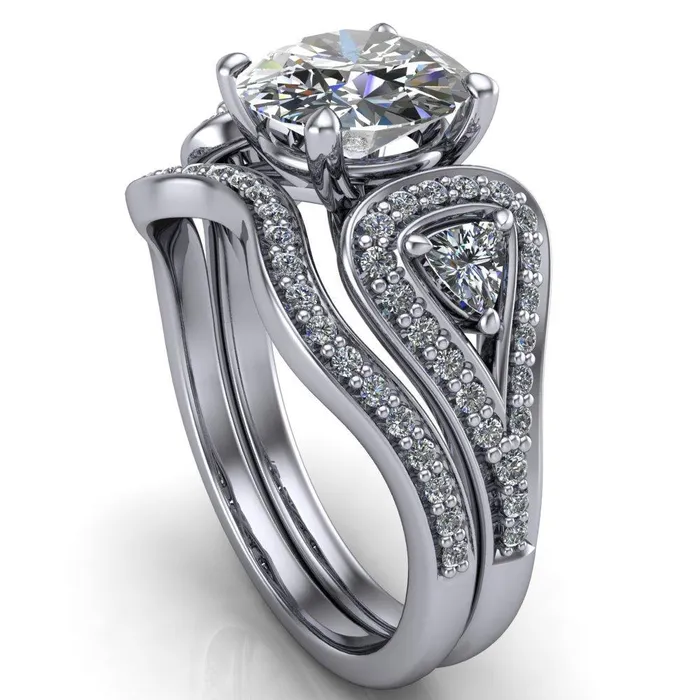 Fire Brilliance Rings Lauren Round Center Stone 2 Trillion Diamond Sides Diamond Accent Ring