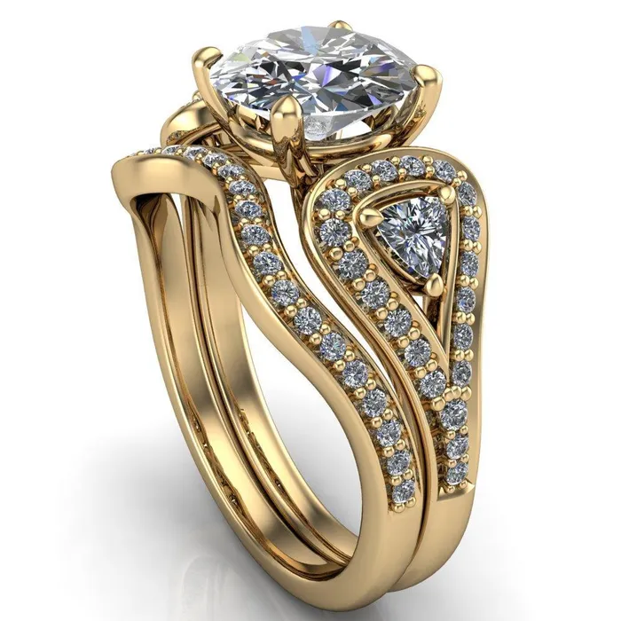 Fire Brilliance Rings Lauren Round Center Stone 2 Trillion Diamond Sides Diamond Accent Ring