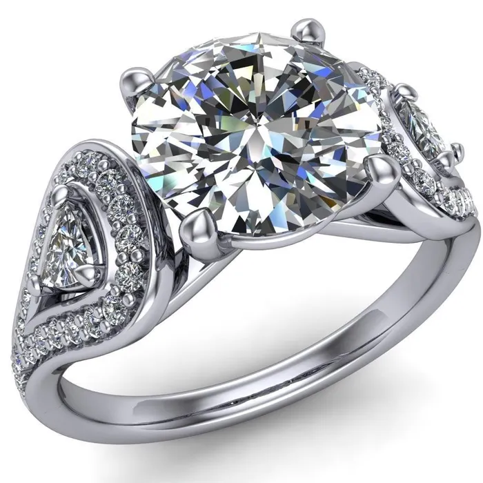 Fire Brilliance Rings Lauren Round Center Stone 2 Trillion Diamond Sides Diamond Accent Ring