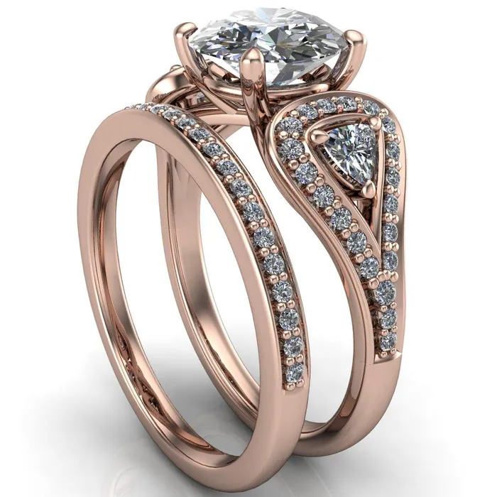 Fire Brilliance Rings Lauren Round Center Stone 2 Trillion Diamond Sides Diamond Accent Ring