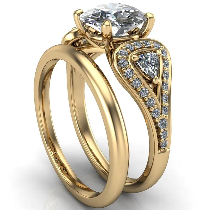 Fire Brilliance Rings Lauren Round Center Stone 2 Trillion Diamond Sides Diamond Accent Ring