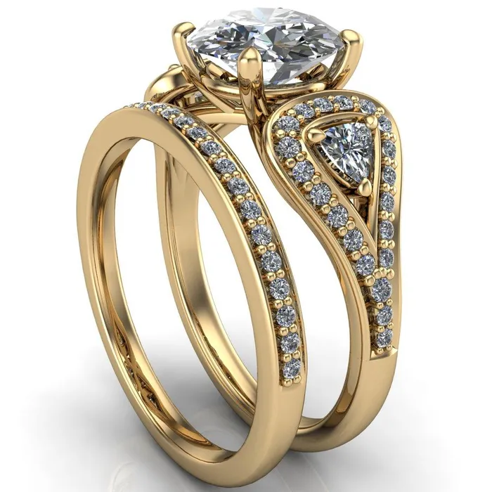 Fire Brilliance Rings Lauren Round Center Stone 2 Trillion Diamond Sides Diamond Accent Ring