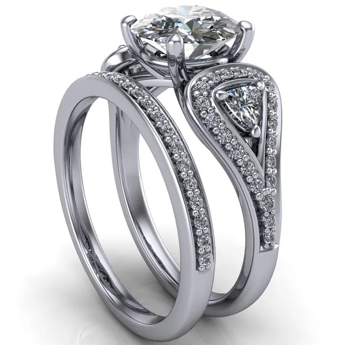 Fire Brilliance Rings Lauren Round Center Stone 2 Trillion Diamond Sides Diamond Accent Ring