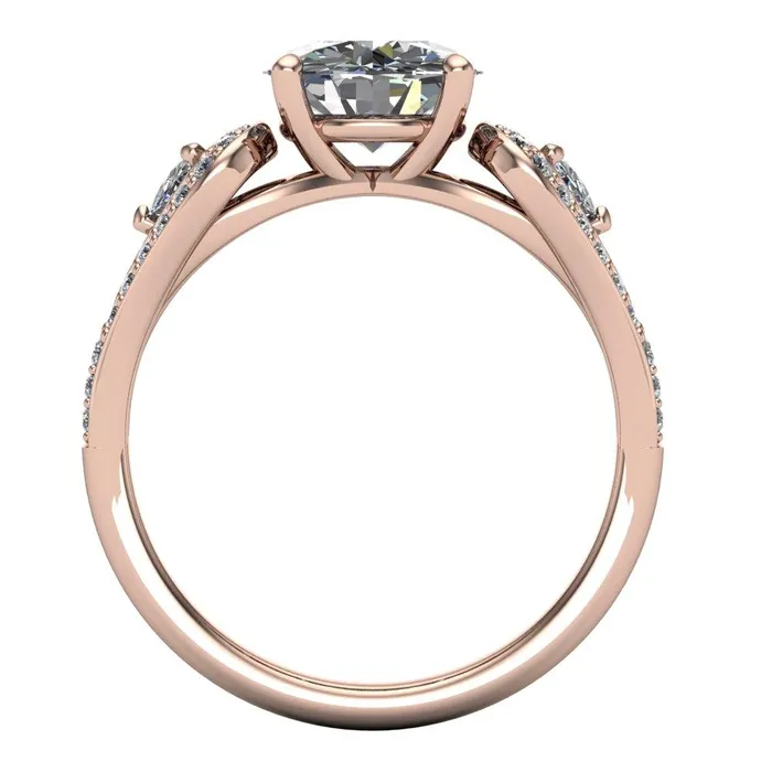 Fire Brilliance Rings Lauren Round Center Stone 2 Trillion Diamond Sides Diamond Accent Ring