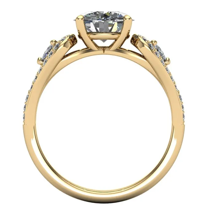 Fire Brilliance Rings Lauren Round Center Stone 2 Trillion Diamond Sides Diamond Accent Ring