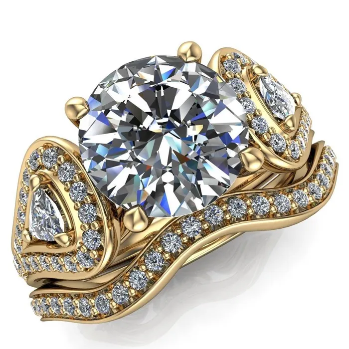 Fire Brilliance Rings Lauren Round Center Stone 2 Trillion Diamond Sides Diamond Accent Ring