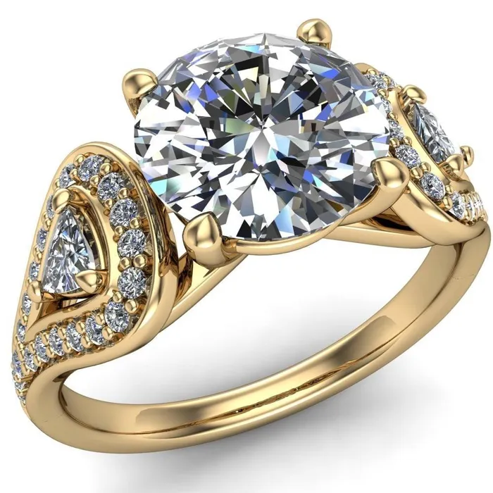 Fire Brilliance Rings Lauren Round Center Stone 2 Trillion Diamond Sides Diamond Accent Ring