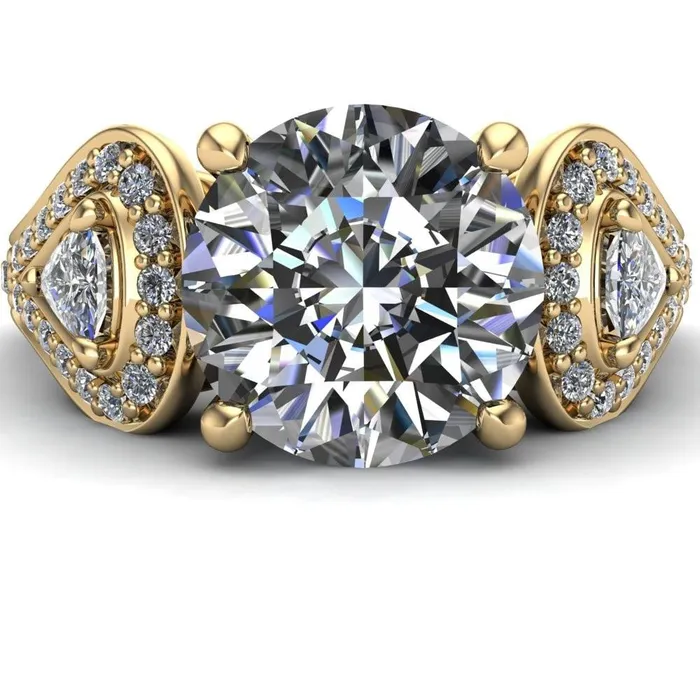 Fire Brilliance Rings Lauren Round Center Stone 2 Trillion Diamond Sides Diamond Accent Ring