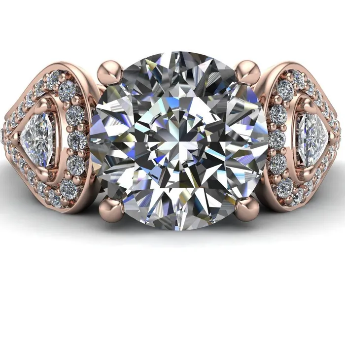 Fire Brilliance Rings Lauren Round Center Stone 2 Trillion Diamond Sides Diamond Accent Ring