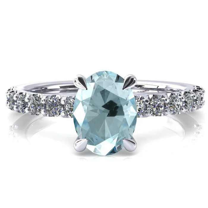 Fire Brilliance Rings Mylene Oval Aqua Blue Spinel 4 Prong Sculptural Half Eternity Diamond Engagement Ring Fire Brilliance Rings Mylene Oval Aqua Blue Spinel 4 Prong Sculptural Half Eternity Diamond Engagement Ring